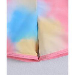 Pine Kids Full Raglan Sleeves Two Piece Swimsuit With Tie & Dye Print & Swimming Cap - Pink