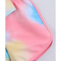 Pine Kids Full Raglan Sleeves Two Piece Swimsuit With Tie & Dye Print & Swimming Cap - Pink