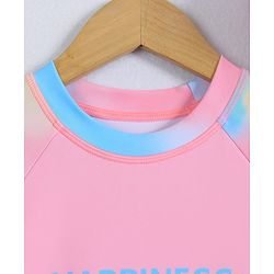 Pine Kids Full Raglan Sleeves Two Piece Swimsuit With Tie & Dye Print & Swimming Cap - Pink