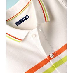 Pine Kids Knit Half Sleeves Shirt With Striped Detailing - White