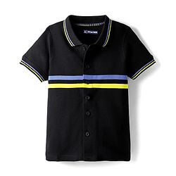 Pine Kids Knit Half Sleeves Shirt With Stripes - Black
