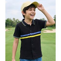 Pine Kids Knit Half Sleeves Shirt With Stripes - Black