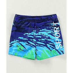 Pine Active Swimming Trunks with Text Print - Light & Navy Blue