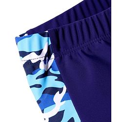Pine Kids Mid Thigh Length Swimming Trunks with Cap Abstract Print - Navy Blue