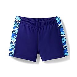 Pine Kids Mid Thigh Length Swimming Trunks with Cap Abstract Print - Navy Blue