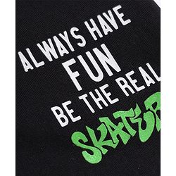 Pine Kids Cotton Knit Full Length Track Pants with Be The Real Skater Text Print - Black