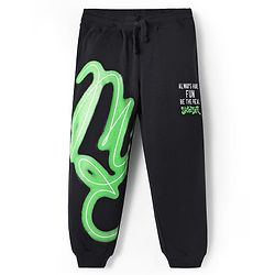 Pine Kids Cotton Knit Full Length Track Pants with Be The Real Skater Text Print - Black