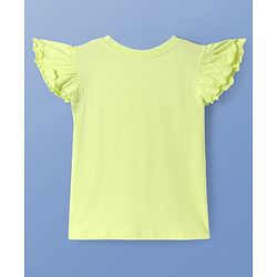 Pine Kids Cotton Knit Frill Sleeves Top with Paris Text Print - Light Green