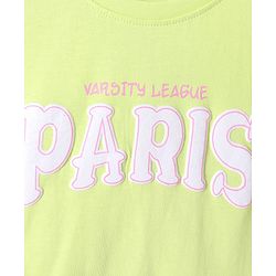 Pine Kids Cotton Knit Frill Sleeves Top with Paris Text Print - Light Green