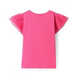 Pine Kids Cotton Knit Half Frill Sleeves Top with Girl Print - Dark Pink