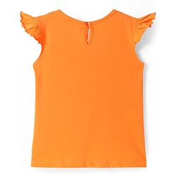 Pine Kids Cotton Knit Frill Sleeves Top with Princess Text & Bow Applique - Orange