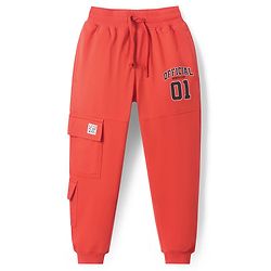 Pine Kids Knit Full Length Lounge Pant with Text Print & Cargo Pockets - Coral