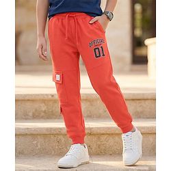 Pine Kids Knit Full Length Lounge Pant with Text Print & Cargo Pockets - Coral
