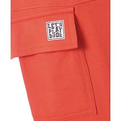 Pine Kids Knit Full Length Lounge Pant with Text Print & Cargo Pockets - Coral