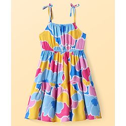 Pine Kids Rayon Woven Sleeveless Frock with Abstract Print - Light Blue