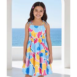 Pine Kids Rayon Woven Sleeveless Frock with Abstract Print - Light Blue