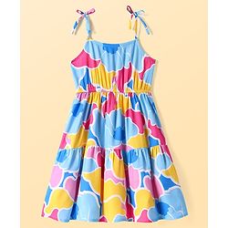 Pine Kids Rayon Woven Sleeveless Frock with Abstract Print - Light Blue