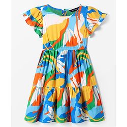 Pine Kids Rayon Woven Half Sleeves Printed Dress - Multicolor