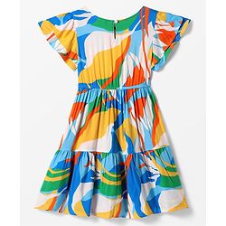 Pine Kids Rayon Woven Half Sleeves Printed Dress - Multicolor
