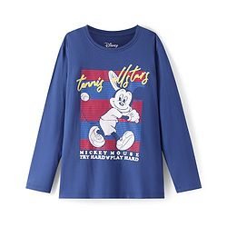 Pine Kids Disney Single Jersey Knit Full Sleeves Night Suit with Mickey Mouse Graphics - Navy Blue