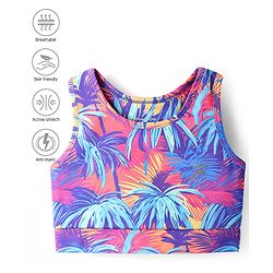 Pine Active Knit Sleeveless Sports Bra with Coconut Tree Print - Multicolor
