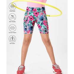 Pine Active Super Stretch Cycling Short with Floral Print - White