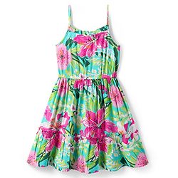 Pine Kids Rayon Woven Singlet Sleeves Tiered Frock with Floral Print - Green & Dark Pink
