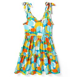Pine Kids Rayon Woven Sleeveless Tiered Frock with Fruits Print - Light Blue