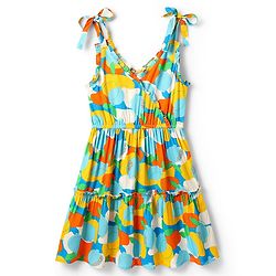 Pine Kids Rayon Woven Sleeveless Tiered Frock with Fruits Print - Light Blue
