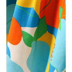 Pine Kids Rayon Woven Sleeveless Tiered Frock with Fruits Print - Light Blue