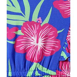 Pine Kids Rayon Woven Frill Sleeves Dress With Floral & Leaf Print - Blue