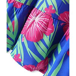 Pine Kids Rayon Woven Frill Sleeves Dress With Floral & Leaf Print - Blue