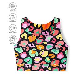 Pine Active Knit Sleeveless Sports Bra with Abstract Print - Black