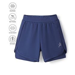 Pine Active Knit Knee Length Skin Friendly Active Stretch Solid Shorts with Tights - Blue