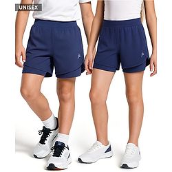 Pine Active Knit Knee Length Skin Friendly Active Stretch Solid Shorts with Tights - Blue