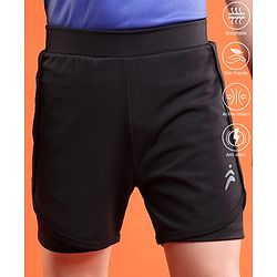 Pine Active Knit Knee Length Skin Friendly Active Stretch Solid Shorts with Tights - Black