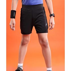 Pine Active Knit Knee Length Skin Friendly Active Stretch Solid Shorts with Tights - Black