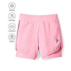Pine Active Knit Knee Length Skin Friendly Active Stretch Solid Shorts with Tights - Pink