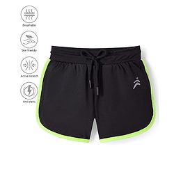 Pine Active Knit Above Knee Length Super Stretch Athletic Shorts with Brand Logo Print - Black