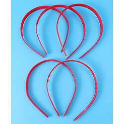 Pine Kids Free Size Solid Coloured Hair Bands Pack Of 5 - Red