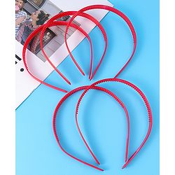 Pine Kids Free Size Solid Coloured Hair Bands Pack Of 5 - Red