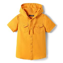 Pine Kids 100% Cotton Half Sleeves Solid Coloured Hooded Shirts - Mustard