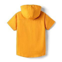 Pine Kids 100% Cotton Half Sleeves Solid Coloured Hooded Shirts - Mustard