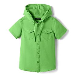 Pine Kids 100% Cotton Half Sleeves Solid Coloured Hooded Shirts - Mustard