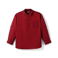 Pine Kids Cotton Woven Full Sleeves Solid Colour Mandarin Collar Shirt - Maroon