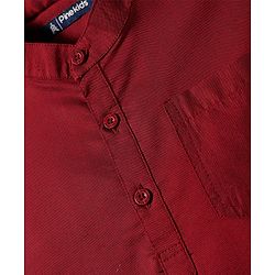 Pine Kids Cotton Woven Full Sleeves Solid Colour Mandarin Collar Shirt - Maroon