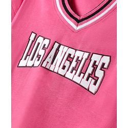 Pine Kids Cotton Knit Half Drop Shoulder Sleeves T-Shirt with Text Print - Dark Pink