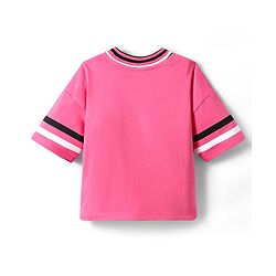 Pine Kids Cotton Knit Half Drop Shoulder Sleeves T-Shirt with Text Print - Dark Pink