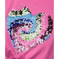 Pine Kids Cotton Knit Half Drop Shoulder Sleeves T-Shirt with Sequin Detailing - Pink