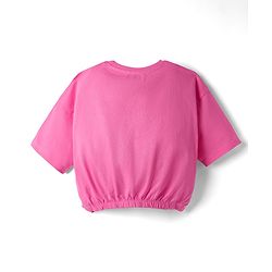 Pine Kids Cotton Knit Half Drop Shoulder Sleeves T-Shirt with Sequin Detailing - Pink